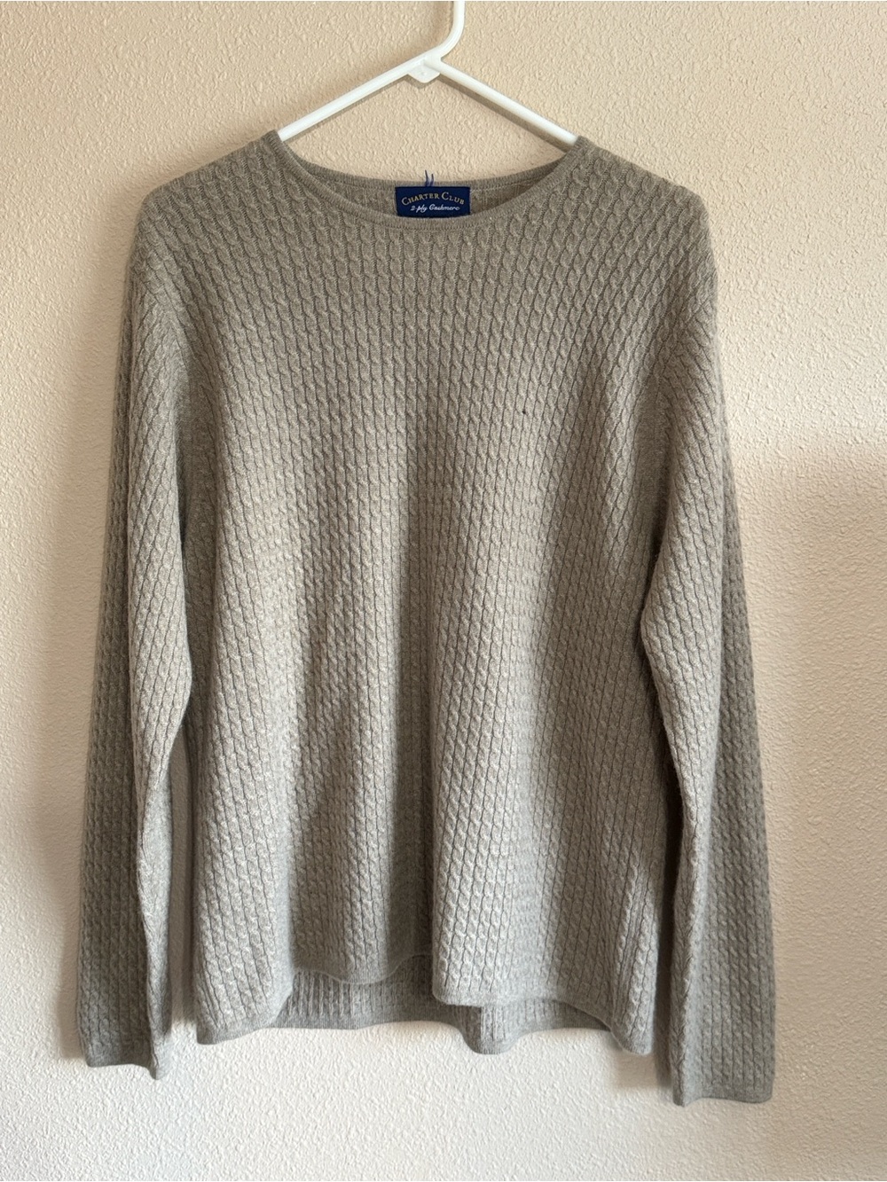 Charter Club Men’s Cashmere Light Gray Textured Crewneck Sweater